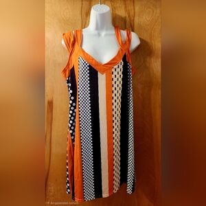Stylish Orange and Black Polka Dot Vacation Beach Dress Cover Up XL New
